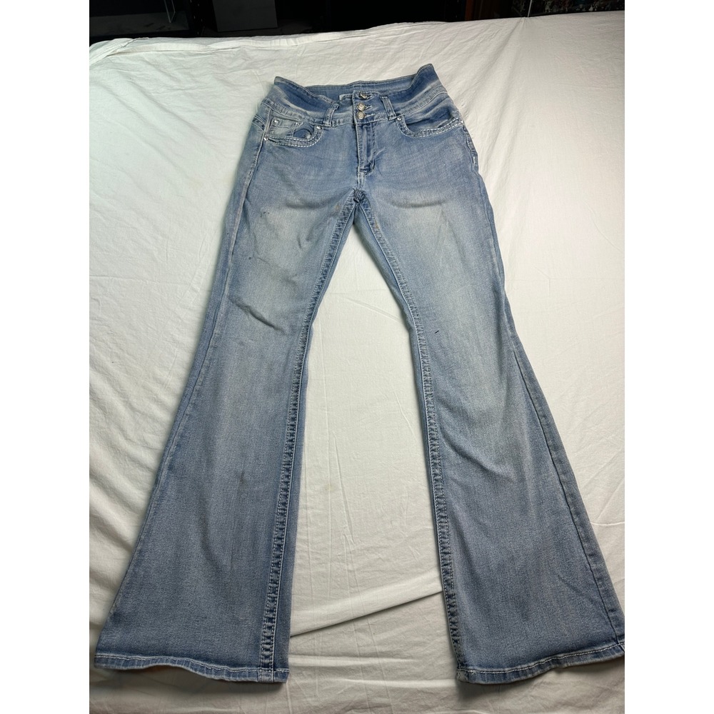 H&Y Premium Collection Light Wash Embellished Cross Flare Jeans Size 9/10